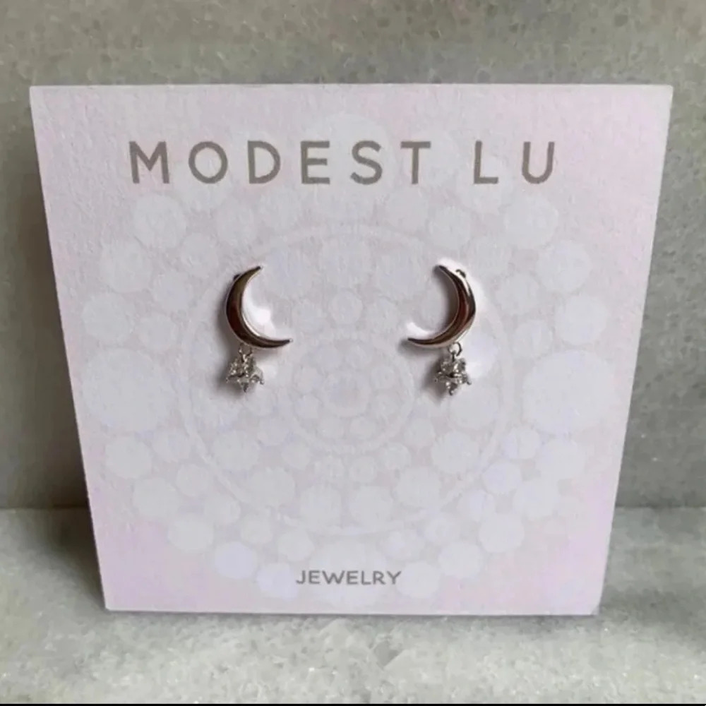 Silver Moon Crystal Star Huggie Stud Earrings